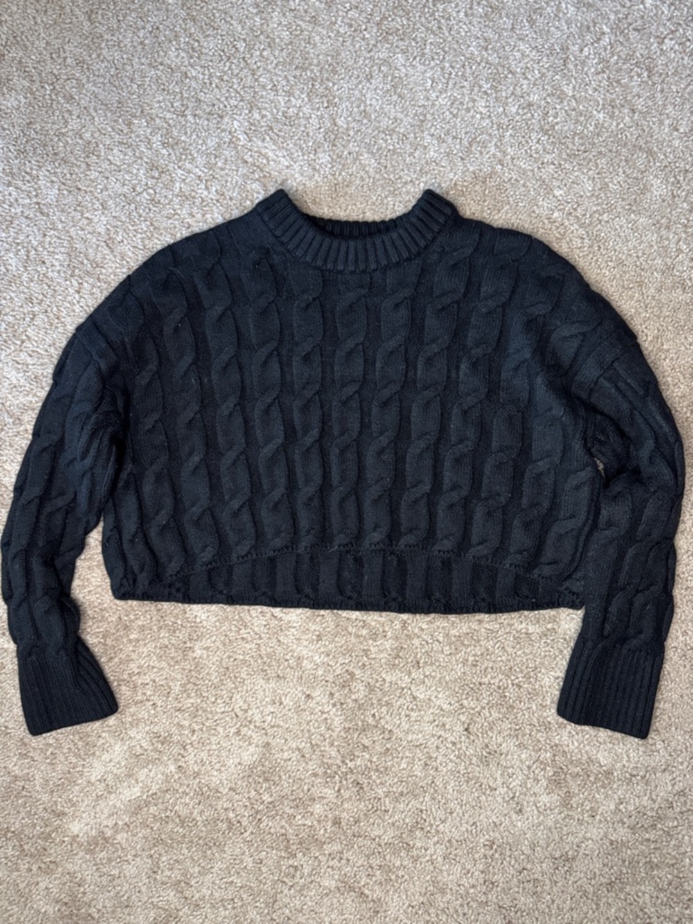 Babaton Black Cable-Knit Crewneck Sweater